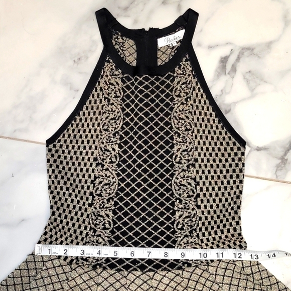 Parker Candice Black & Gold Metallic Knit Pleated Flared Dress Size P (S) - Picture 11 of 16